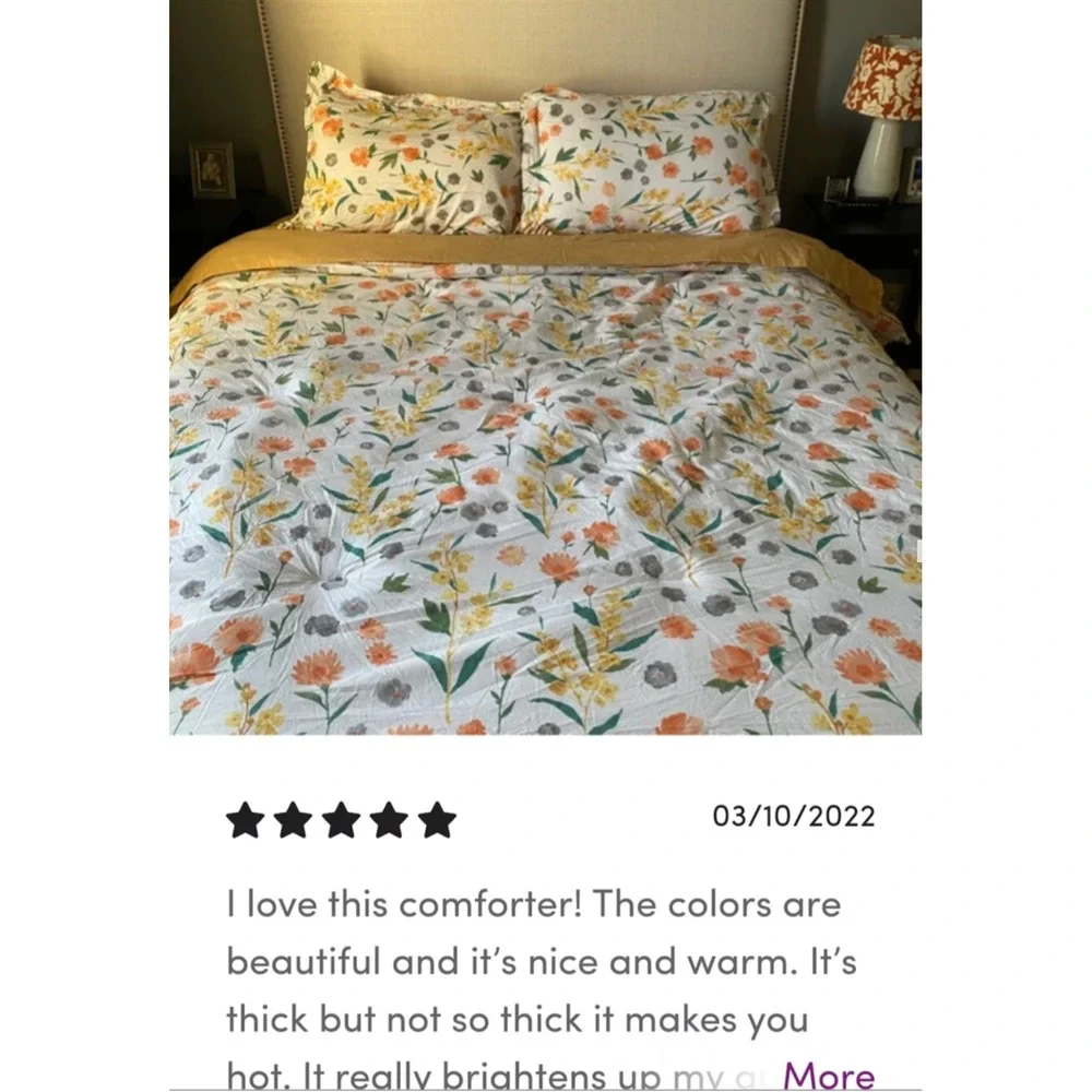Estella Orange Floral 100% Cotton Reversible Comforter‎ Set Twin Farmhouse Boho